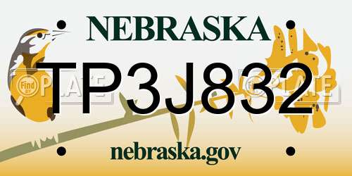 TP3J832 Nebraska License Plate