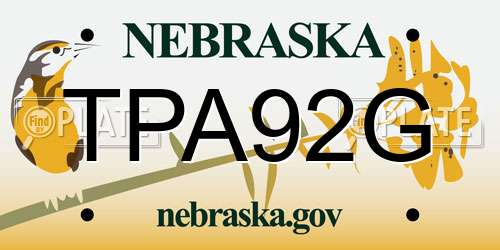 TPA92G Nebraska License Plate