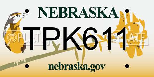 TPK611 Nebraska License Plate