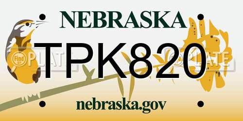 TPK820 Nebraska License Plate