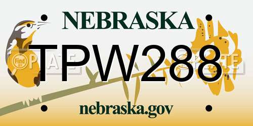 TPW288 Nebraska License Plate