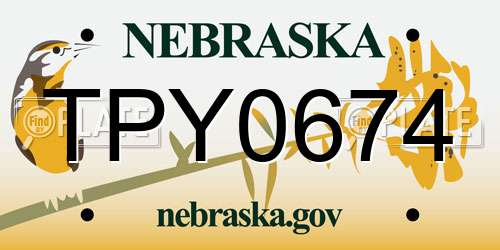 TPY0674 Nebraska License Plate