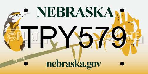TPY579 Nebraska License Plate