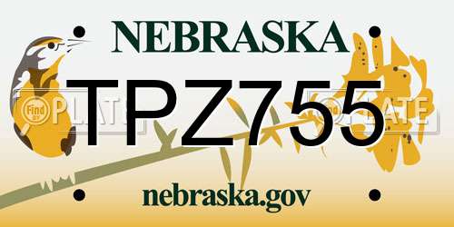 TPZ755 Nebraska License Plate