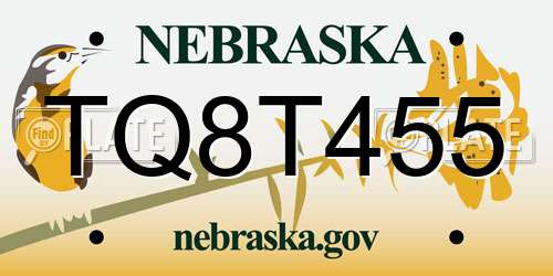 TQ8T455 Nebraska License Plate