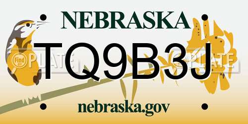 TQ9B3J Nebraska License Plate