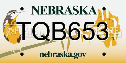 TQB653 Nebraska License Plate
