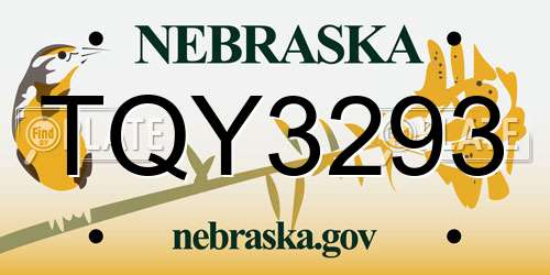 TQY3293 Nebraska License Plate
