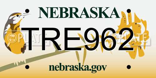 TRE962 Nebraska License Plate