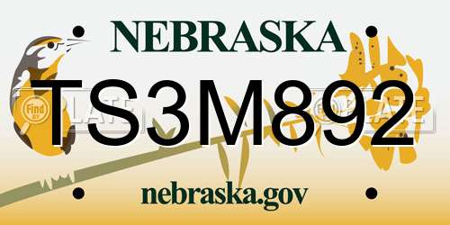 TS3M892 Nebraska License Plate