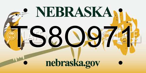TS8O971 Nebraska License Plate