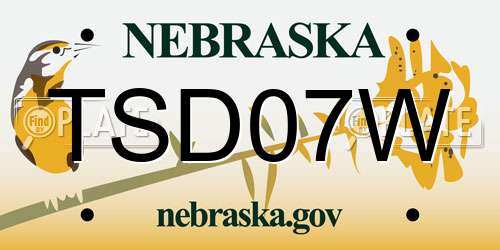 TSD07W Nebraska License Plate