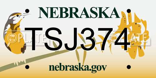 TSJ374 Nebraska License Plate