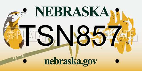 TSN857 Nebraska License Plate