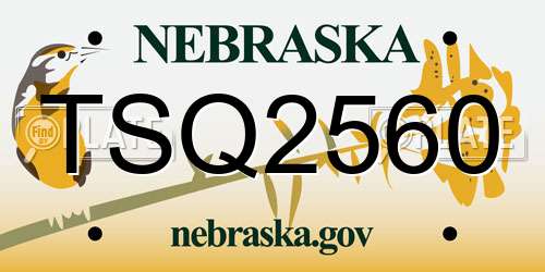 TSQ2560 Nebraska License Plate