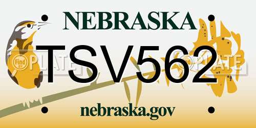 TSV562 Nebraska License Plate