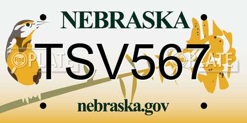 TSV567 Nebraska License Plate