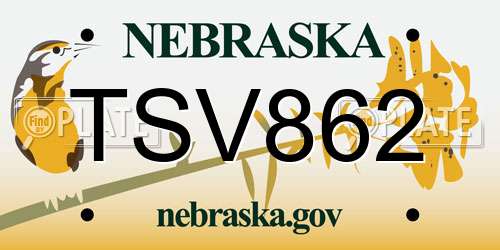 TSV862 Nebraska License Plate