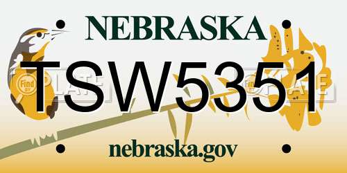 TSW5351 Nebraska License Plate