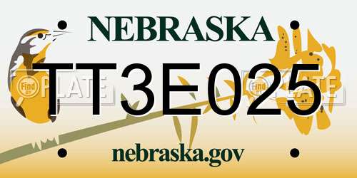 TT3E025 Nebraska License Plate