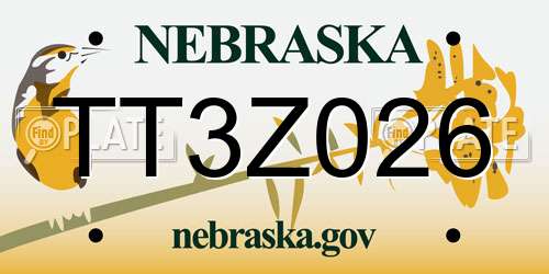 TT3Z026 Nebraska License Plate