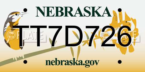 TT7D726 Nebraska License Plate