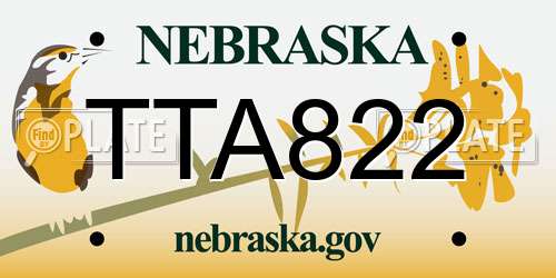 TTA822 Nebraska License Plate