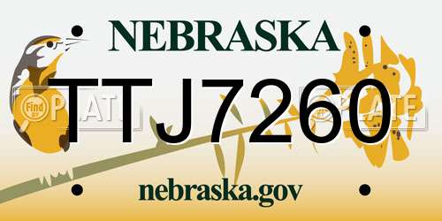 TTJ7260 Nebraska License Plate