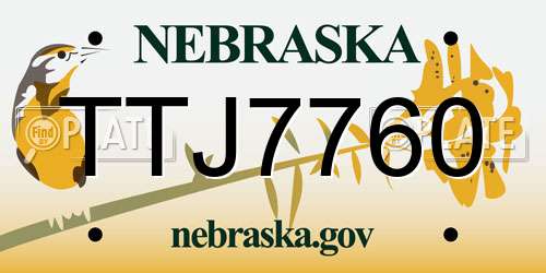 TTJ7760 Nebraska License Plate