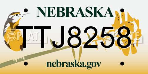 TTJ8258 Nebraska License Plate