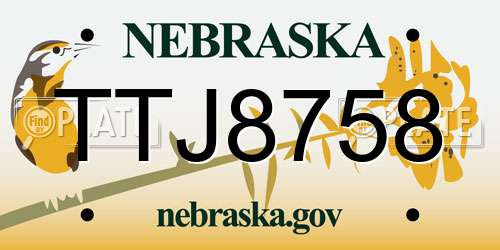 TTJ8758 Nebraska License Plate