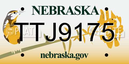 TTJ9175 Nebraska License Plate