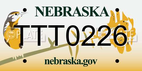 TTT0226 Nebraska License Plate