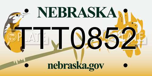 TTT0852 Nebraska License Plate