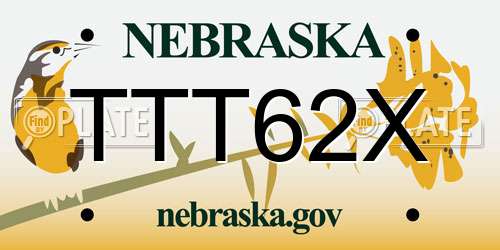 TTT62X Nebraska License Plate