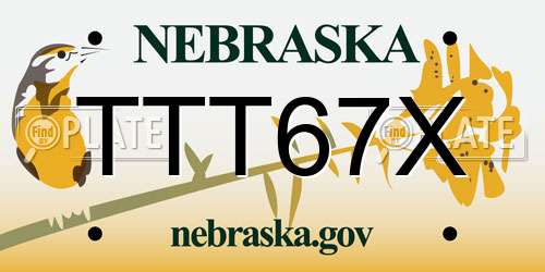 TTT67X Nebraska License Plate