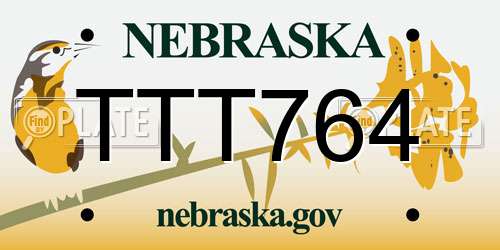 TTT764 Nebraska License Plate