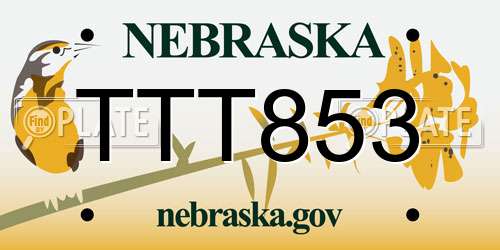 TTT853 Nebraska License Plate