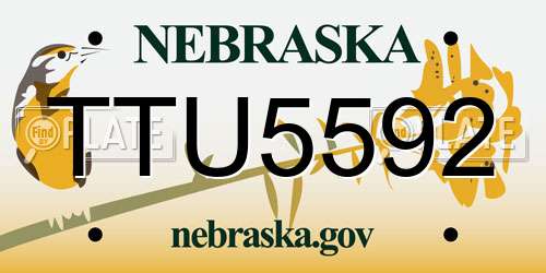 TTU5592 Nebraska License Plate