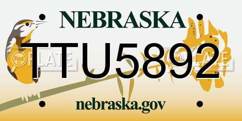 TTU5892 Nebraska License Plate