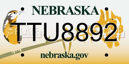 TTU8892 Nebraska License Plate