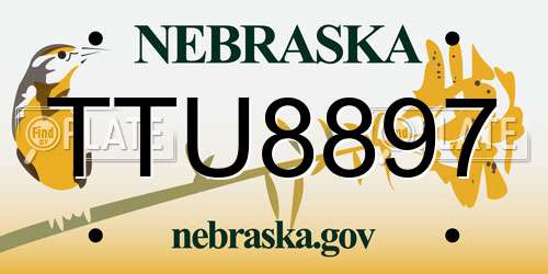 TTU8897 Nebraska License Plate