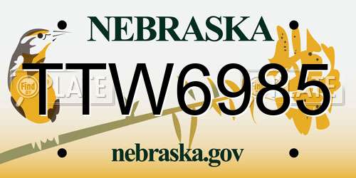 TTW6985 Nebraska License Plate