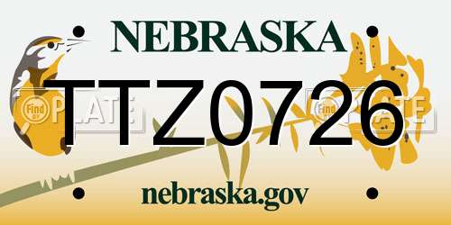 TTZ0726 Nebraska License Plate