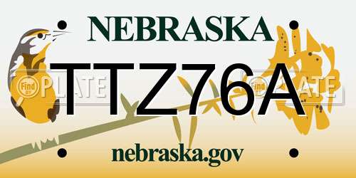 TTZ76A Nebraska License Plate