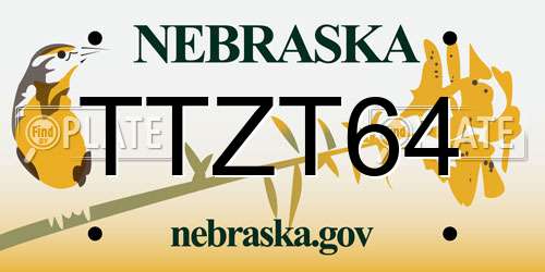 TTZT64 Nebraska License Plate