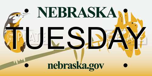 TUESDAY Nebraska License Plate