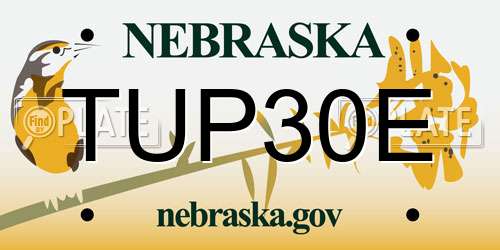 TUP30E Nebraska License Plate