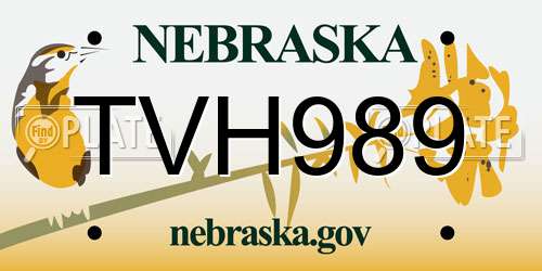 TVH989 Nebraska License Plate