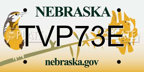 TVP73E Nebraska License Plate